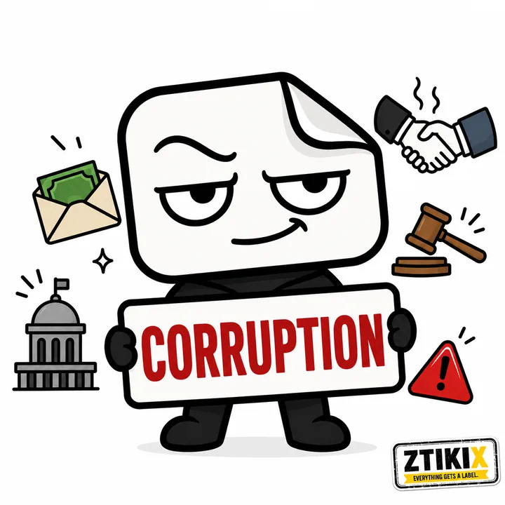 ZTIKIX holding the CORRUPTION label